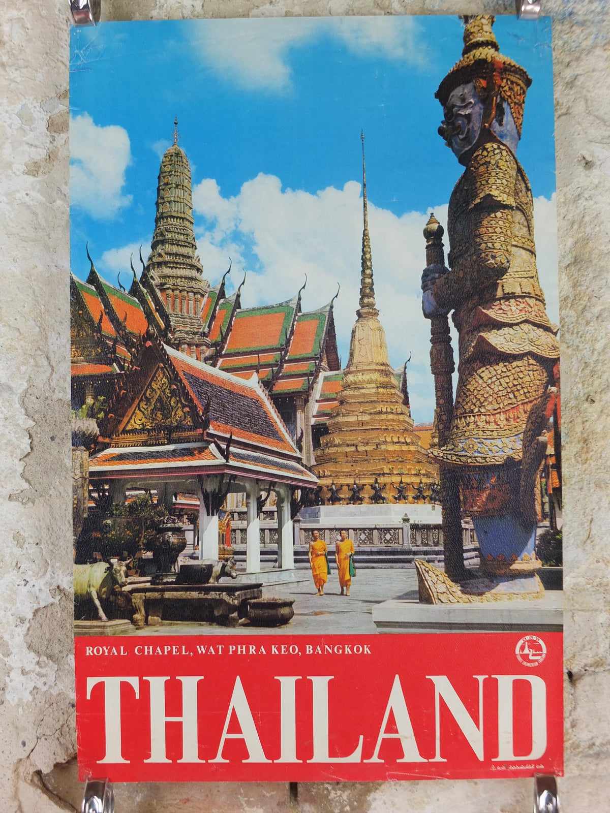 1970s Thailand Travel Poster, Temple of the Emerald Buddha, Wat Phra Keo, Royal Chapel, Bangkok, , travel tourism, wall art retro decor