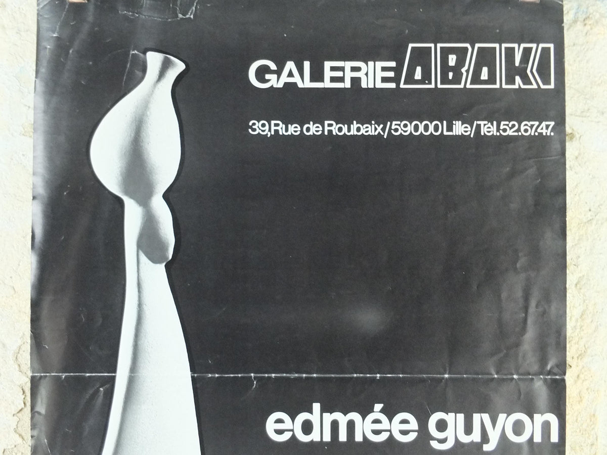 1979 Edmée Guyon Poster, Woman balancing a pot on her head sculpture, artist gallery exhibition, wall art decor
