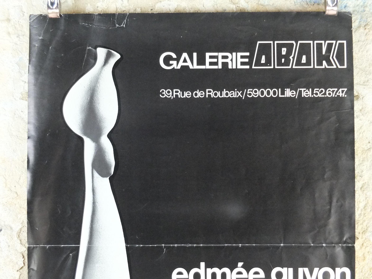 1979 Edmée Guyon Poster, Woman balancing a pot on her head sculpture, artist gallery exhibition, wall art decor