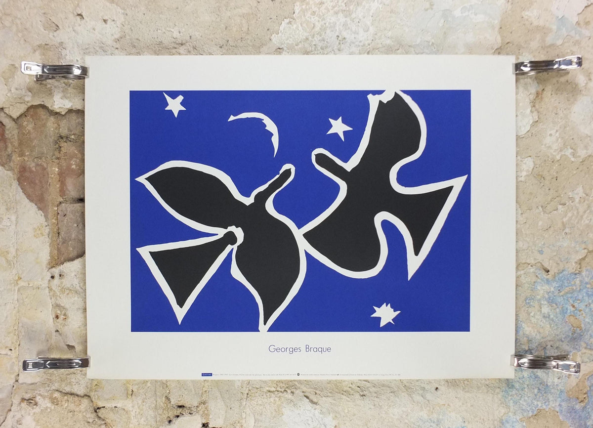1991 Georges Braque Poster, The Birds, Les Oiseaux from 1953, The Louvre, Cubism, Fauvism, artist gallery exhibition, wall art decor