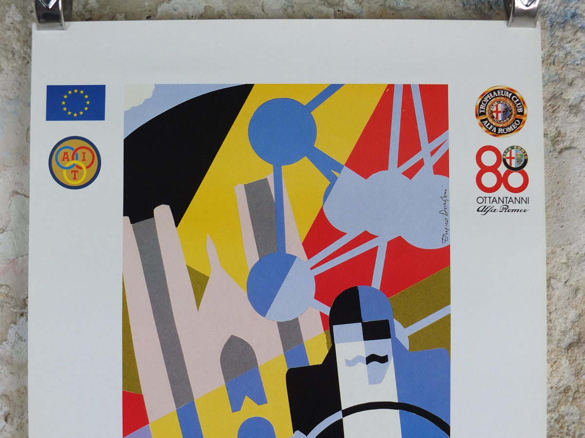 1990 Alfa Romeo Belgium Poster, Brussels Eurotrophaeum, 80th anniversary, Ottantanni, art deco style by Enrico Dordoni, wall art decor