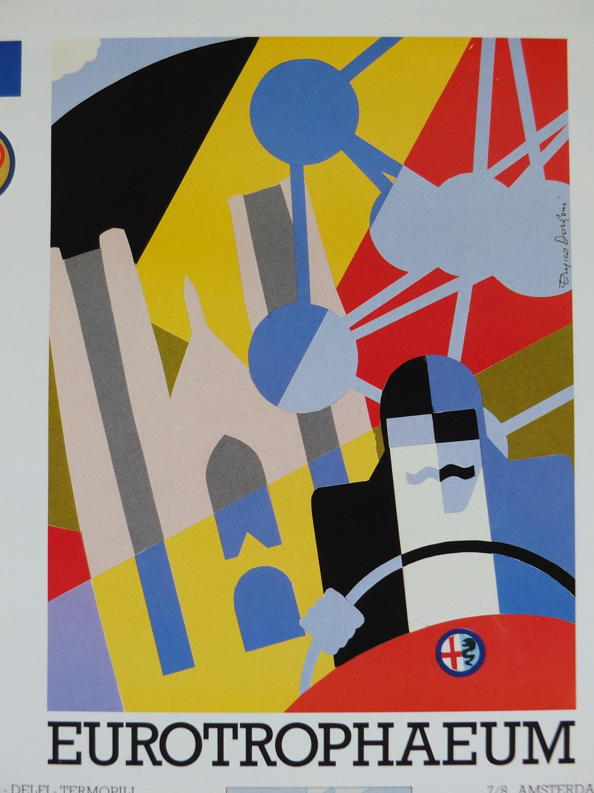 1990 Alfa Romeo Belgium Poster, Brussels Eurotrophaeum, 80th anniversary, Ottantanni, art deco style by Enrico Dordoni, wall art decor