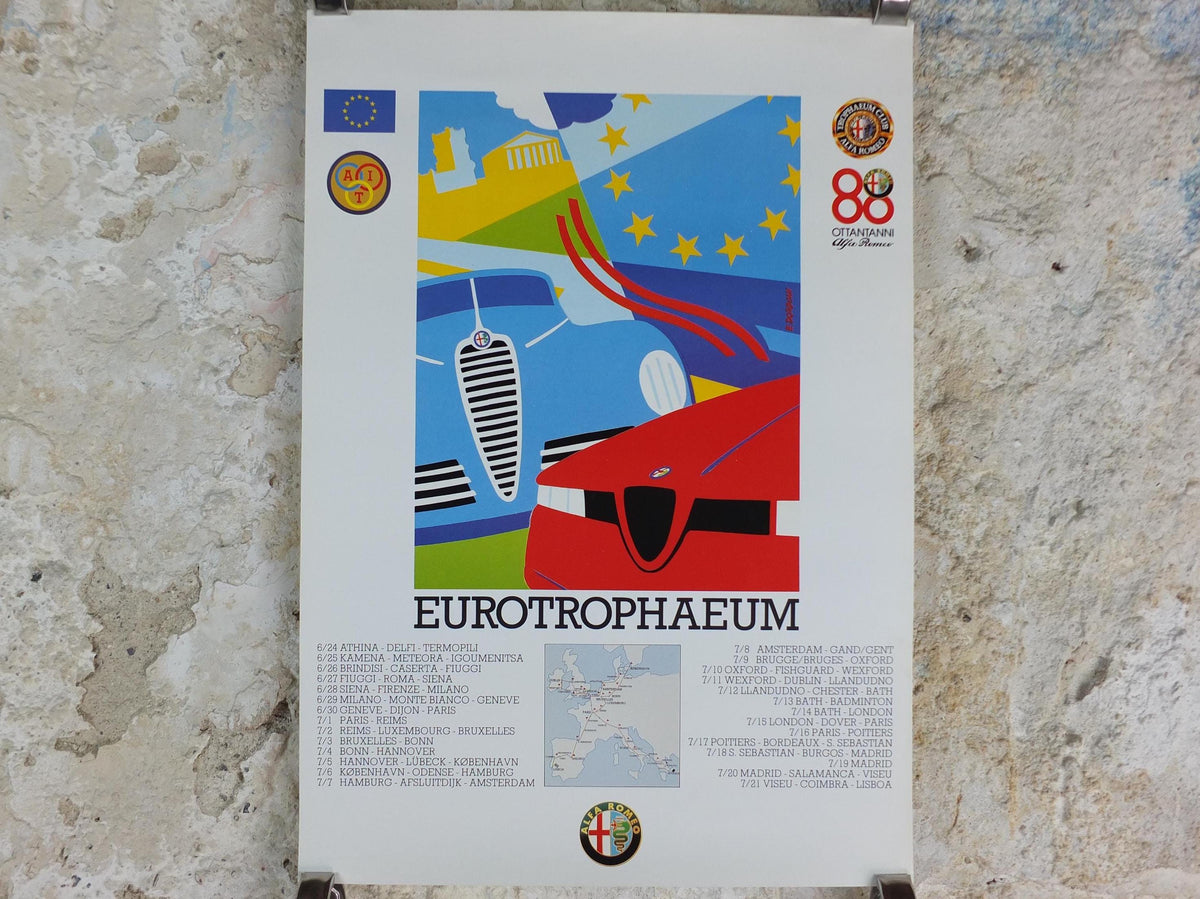 1990 Alfa Romeo EU Poster, EU12 Eurotrophaeum, 80th anniversary of Alfa Romeo, Ottantanni, art deco style by Enrico Dordoni, wall art decor