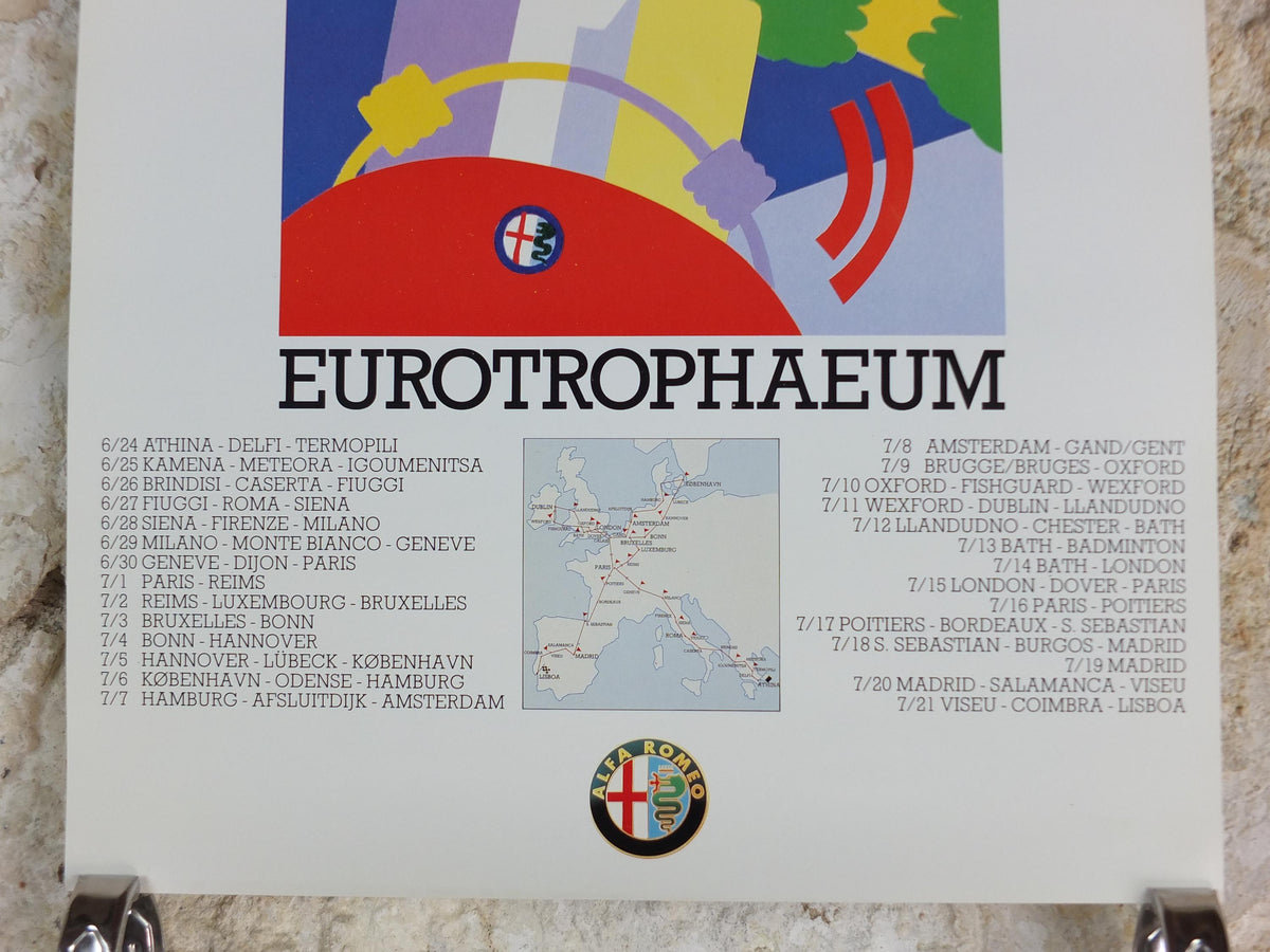 1990 Alfa Romeo Luxemburg Poster, Eurotrophaeum 80th anniversary of Alfa Romeo, Ottantanni, art deco style by Enrico Dordoni, wall art decor