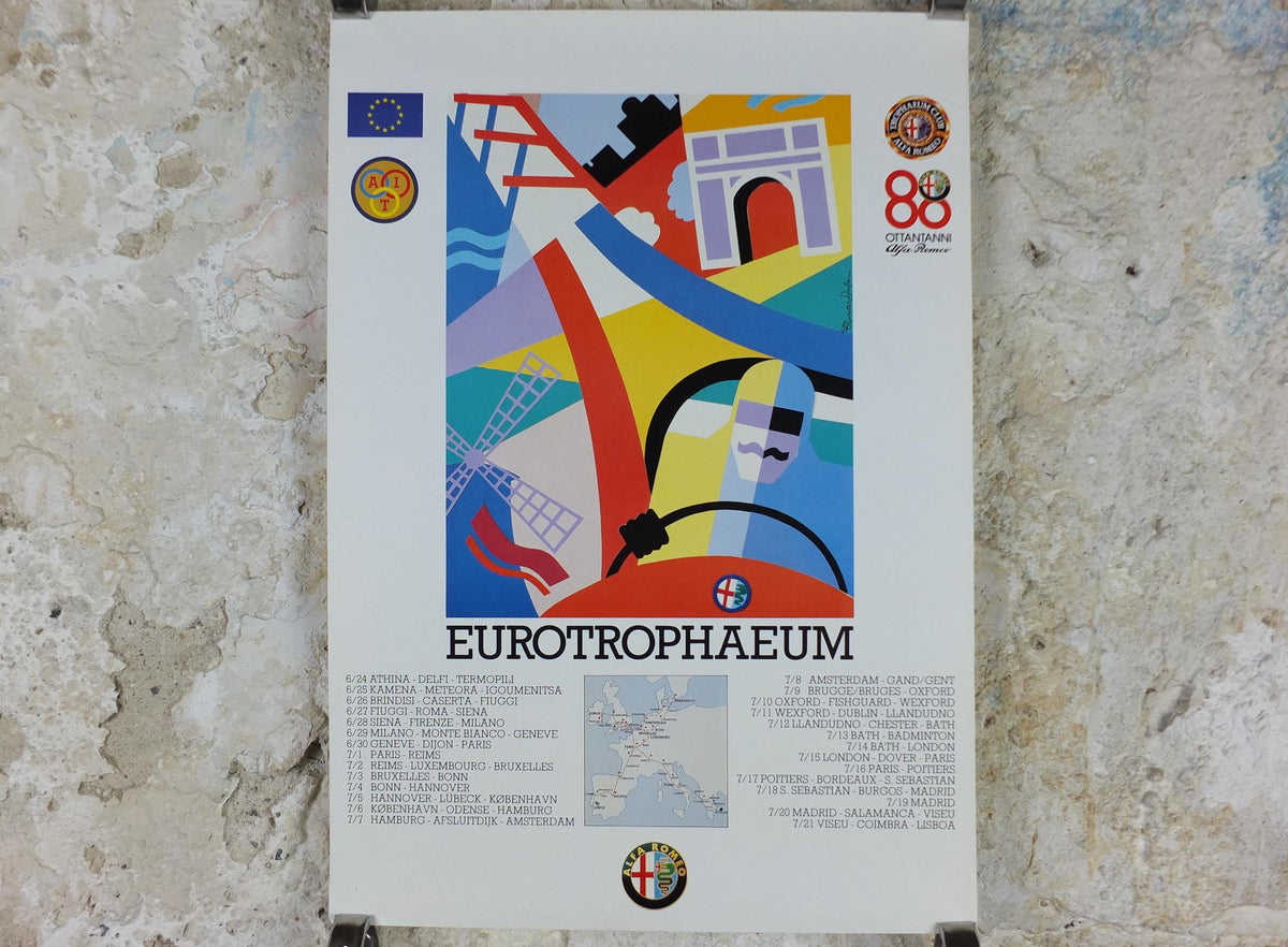 1990 Alfa Romeo France Poster, Paris Eurotrophaeum 80th anniversary, Ottantanni, art deco style by Enrico Dordoni, wall art decor