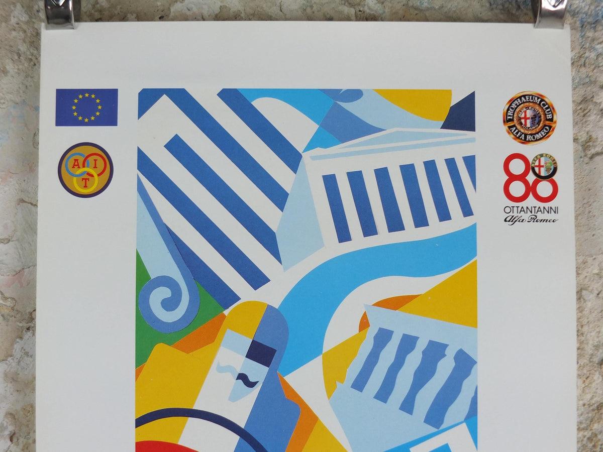 1990 Alfa Romeo Greece Poster, Athens Eurotrophaeum 80th anniversary, Ottantanni, art deco style by Enrico Dordoni, wall art decor