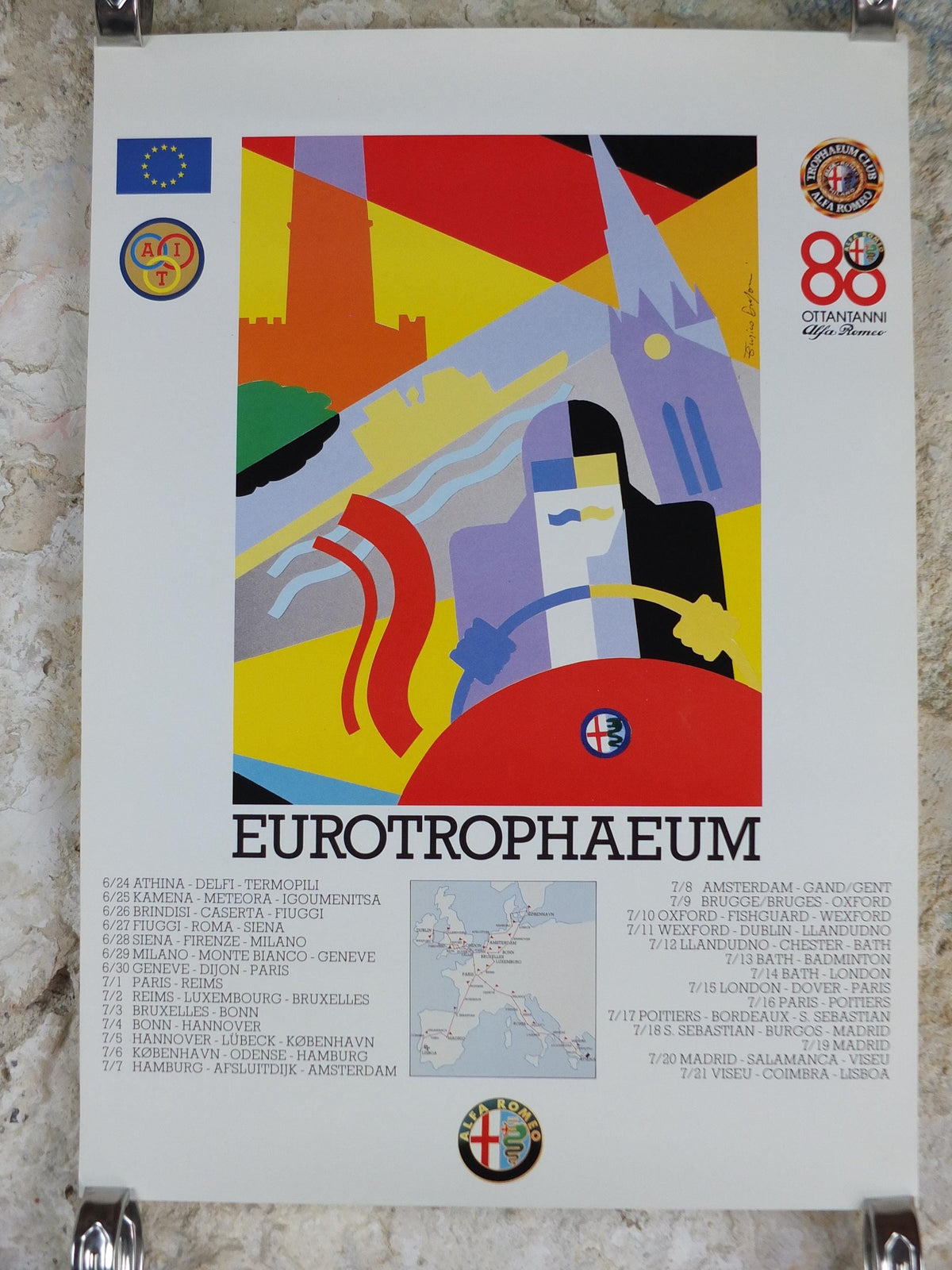 1990 Alfa Romeo Germany Poster, Hannover Eurotrophaeum 80th anniversary, Ottantanni, art deco style by Enrico Dordoni, wall art decor Bonn Lubeck