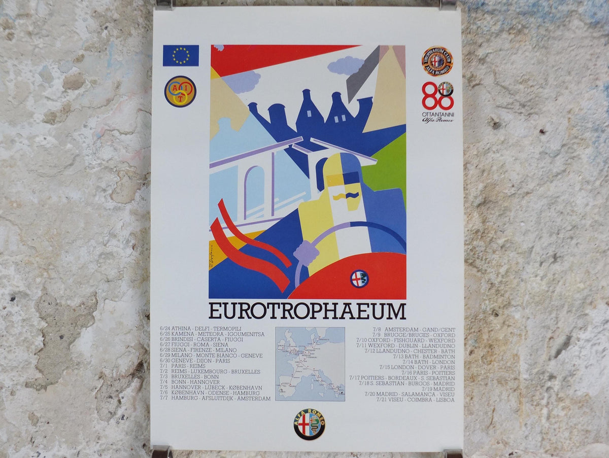 1990 Alfa Romeo The Netherlands Poster, Amsterdam Eurotrophaeum 80th anniversary, Ottantanni, art deco style Enrico Dordoni, wall art decor