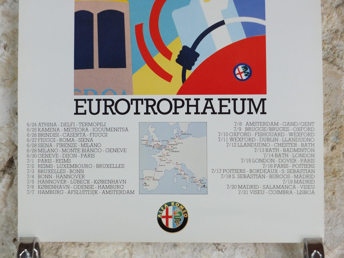 1990 Alfa Romeo Portugal Poster, Lisbon Eurotrophaeum, 80th anniversary, Ottantanni, art deco style by Enrico Dordoni, wall art decor