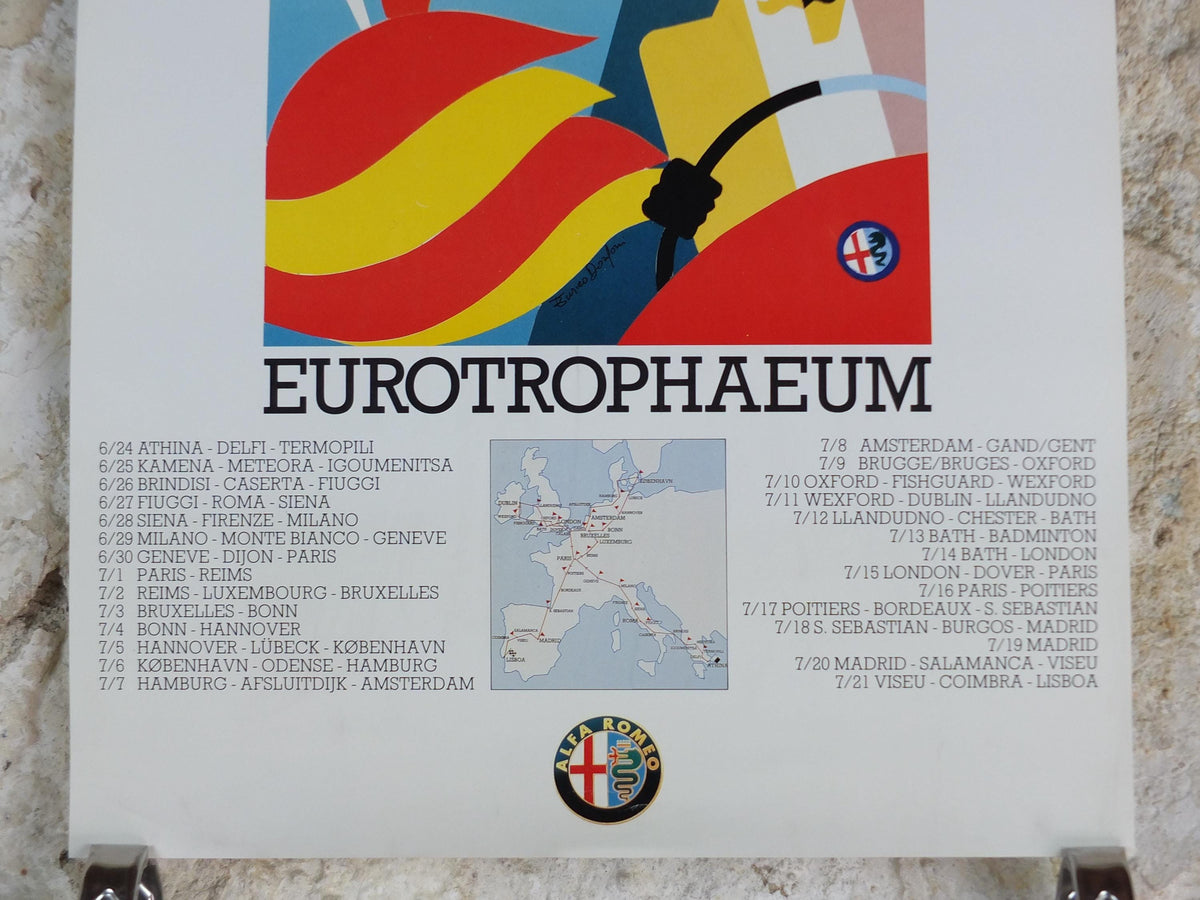 1990 Alfa Romeo Spain Poster, Madrid Eurotrophaeum, 80th anniversary, Ottantanni, art deco style by Enrico Dordoni, wall art decor