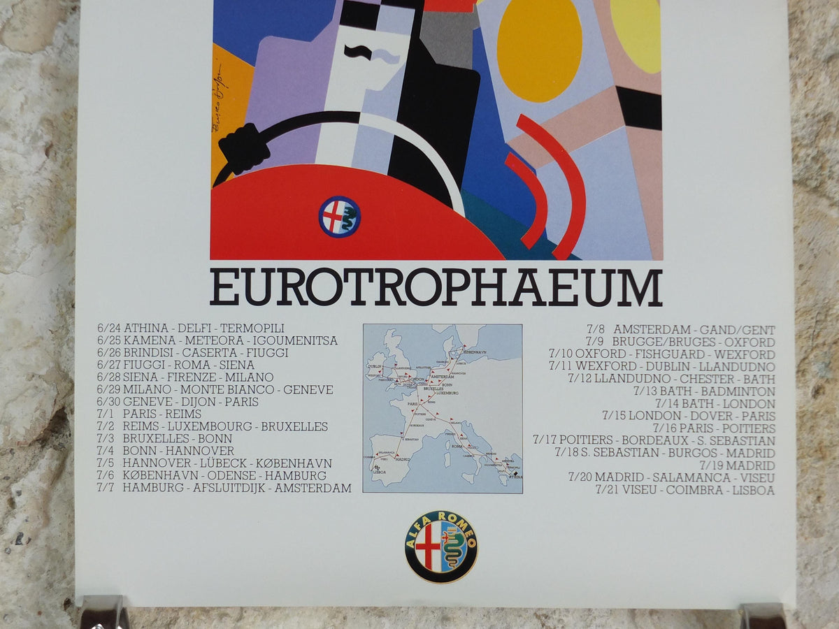 1990 Alfa Romeo United Kingdom Poster, London Eurotrophaeum, 80th anniversary, Ottantanni, art deco style by Enrico Dordoni, wall art decor
