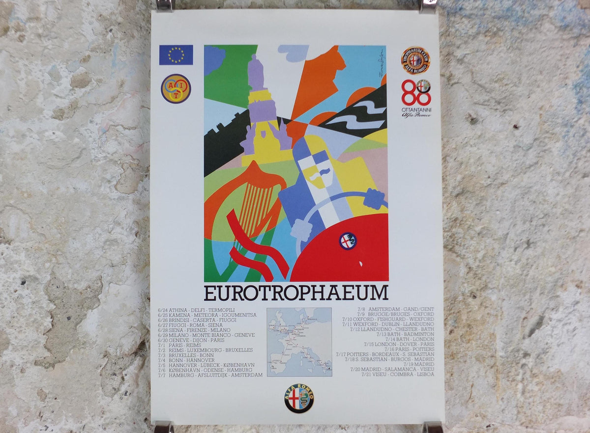 1990 Alfa Romeo Ireland Poster, Dublin Eurotrophaeum, 80th anniversary, Ottantanni, art deco style by Enrico Dordoni, wall art decor