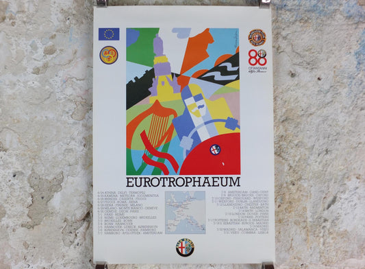 1990 Alfa Romeo Ireland Poster, Dublin Eurotrophaeum, 80th anniversary, Ottantanni, art deco style by Enrico Dordoni, wall art decor