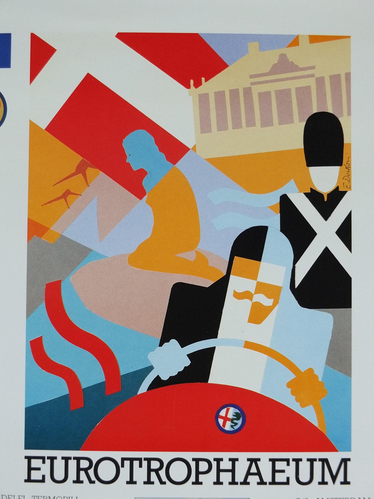 1990 Alfa Romeo Denmark Poster, Copenhagen Eurotrophaeum 80th anniversary, Ottantanni, art deco style by Enrico Dordoni, wall art decor
