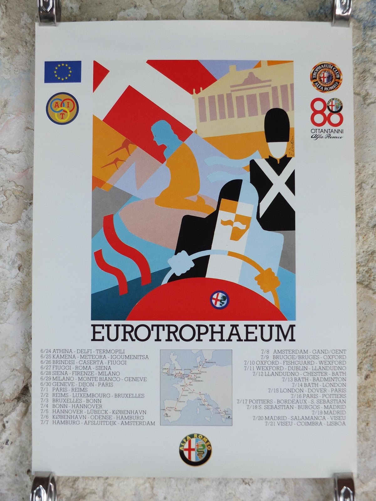 1990 Alfa Romeo Denmark Poster, Copenhagen Eurotrophaeum 80th anniversary, Ottantanni, art deco style by Enrico Dordoni, wall art decor