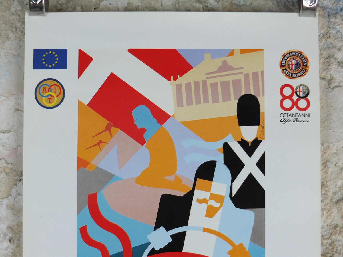 1990 Alfa Romeo Denmark Poster, Copenhagen Eurotrophaeum 80th anniversary, Ottantanni, art deco style by Enrico Dordoni, wall art decor