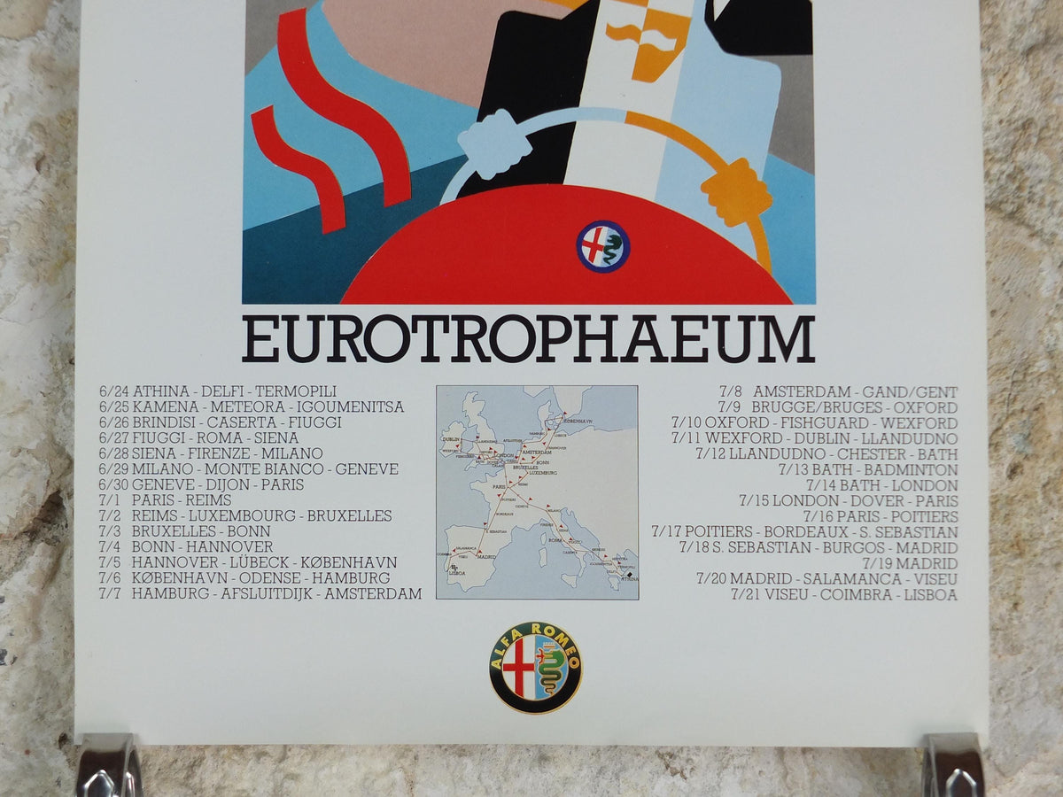 1990 Alfa Romeo Denmark Poster, Copenhagen Eurotrophaeum 80th anniversary, Ottantanni, art deco style by Enrico Dordoni, wall art decor