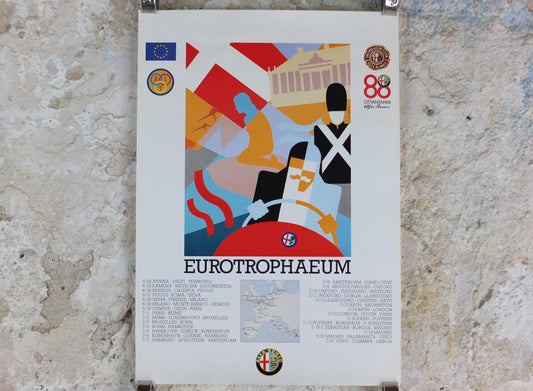 1990 Alfa Romeo Denmark Poster, Copenhagen Eurotrophaeum 80th anniversary, Ottantanni, art deco style by Enrico Dordoni, wall art decor