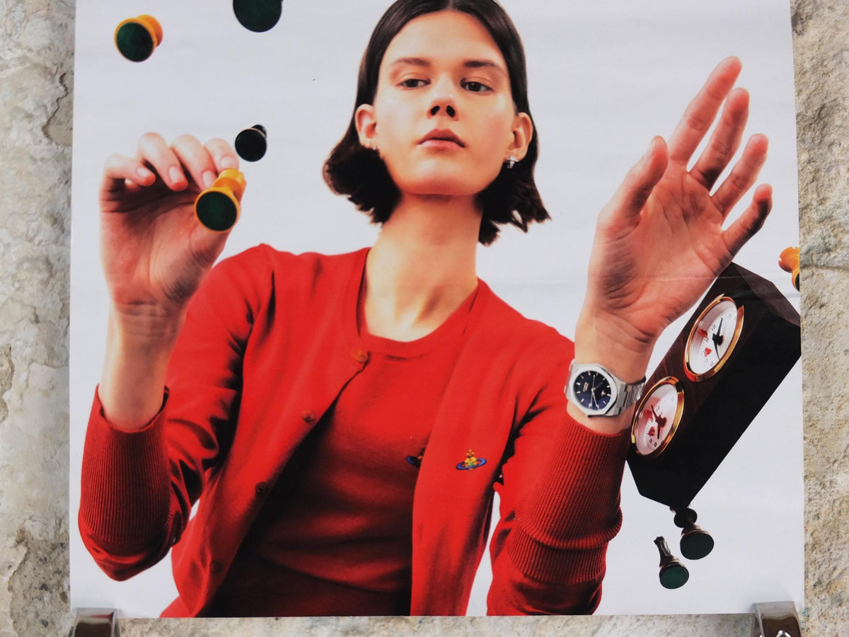 1990s Vivienne Westwood Poster, Time Machine watches and time pieces, transparent chess, gallery exhibition wall art decor