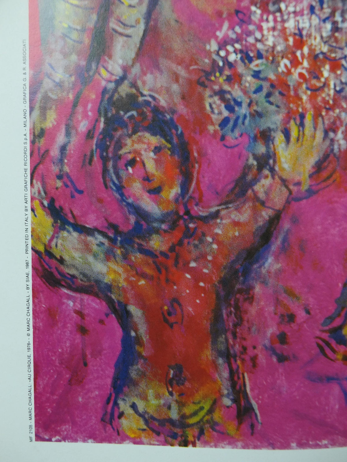 1987 Marc Chagall Poster, At the Circus, Au Cirque 1976, colourful Cubism and Expressionism, gallery exhibition, wall art decor
