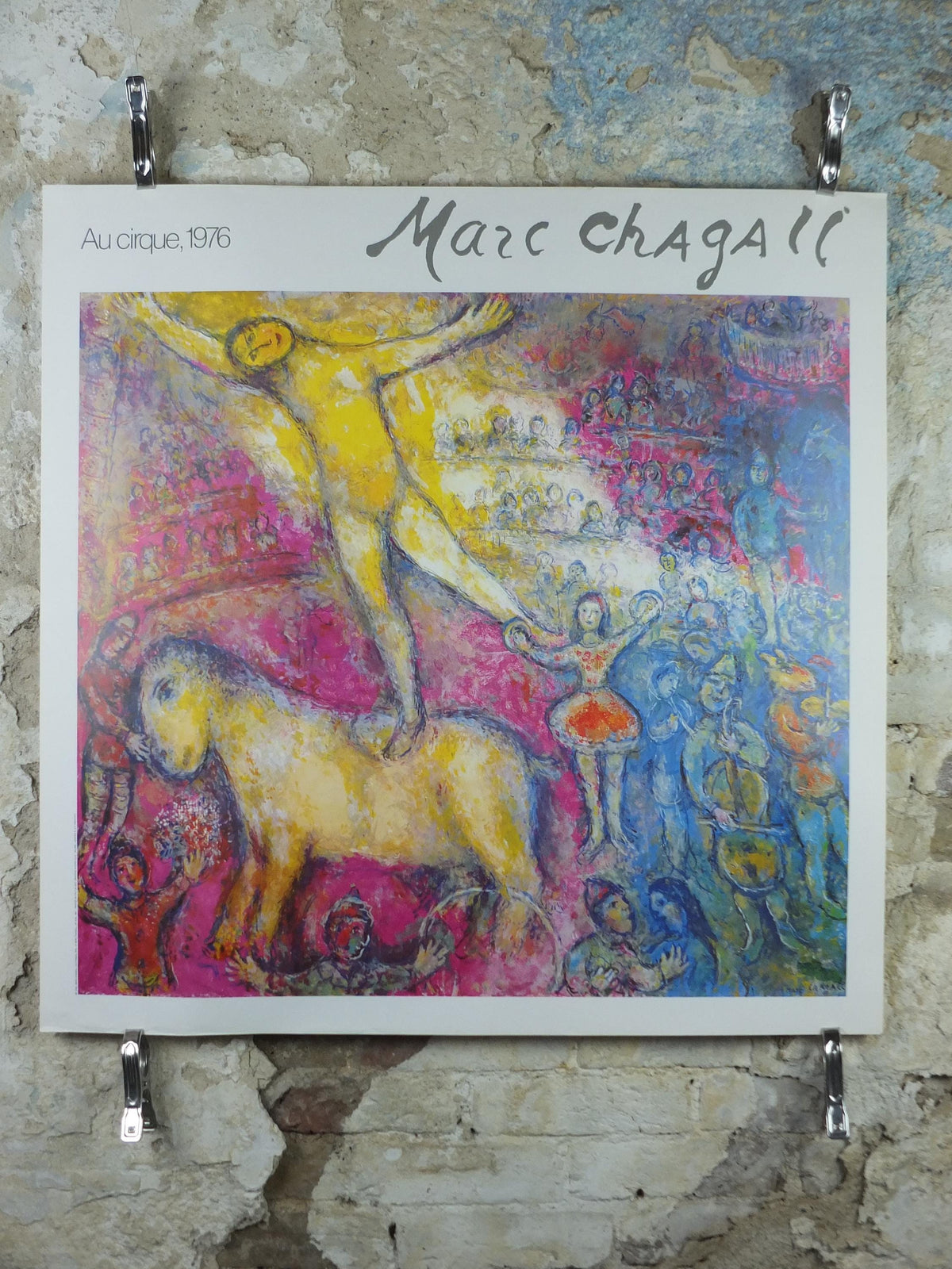 1987 Marc Chagall Poster, At the Circus, Au Cirque 1976, colourful Cubism and Expressionism, gallery exhibition, wall art decor