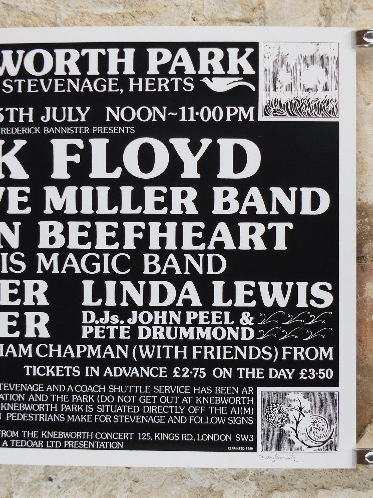 1975 Pink Floyd at Knebworth Park Poster, Signed by Freddy Bannister, 1999 reprint, Psychedelic rock music, wall art