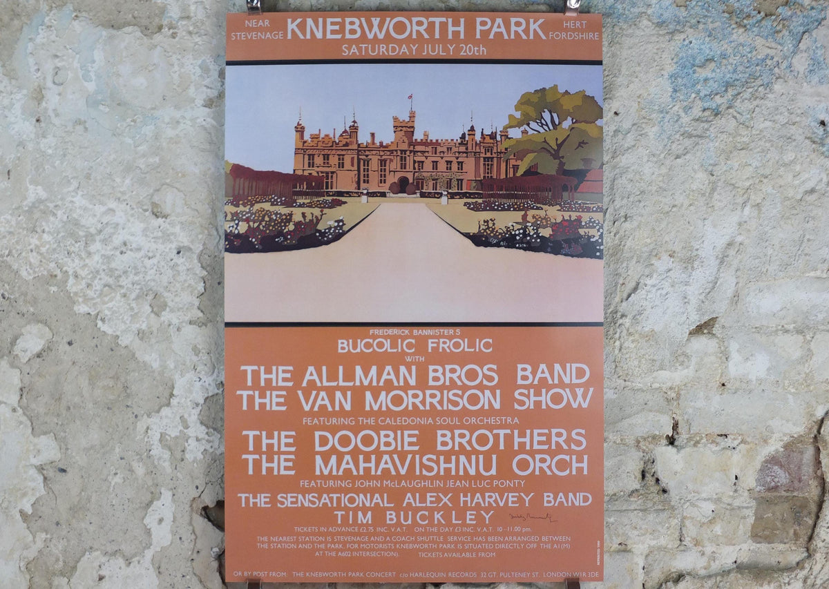 1974 Knebworth Park Concert Poster, Van Morrison, Bucolic Frolic, Signed by Freddy Bannister, 1999 reprint, Psychedelic rock music, wall art