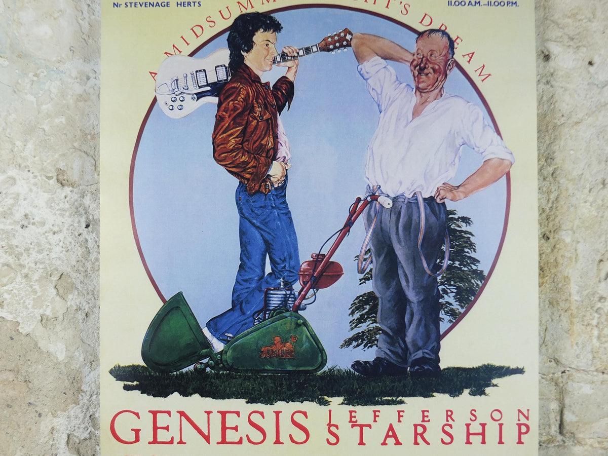 1978 Genesis Knebworth Park Concert Poster, A midsummer nights dream, Signed by Freddy Bannister, 1999 reprint, Psychedelic music, wall art