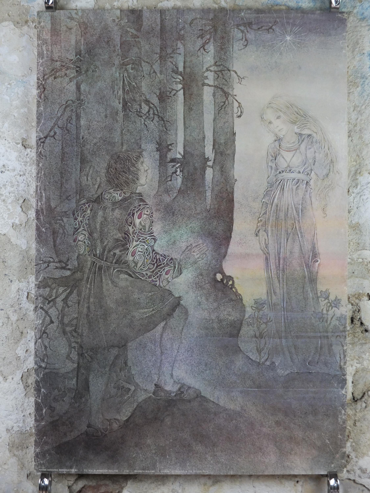 1977 The Lovers Poster, by Sulamith Wulfing, Evening Star, Verkerke, renaissance, fantasy fiction wall art decor