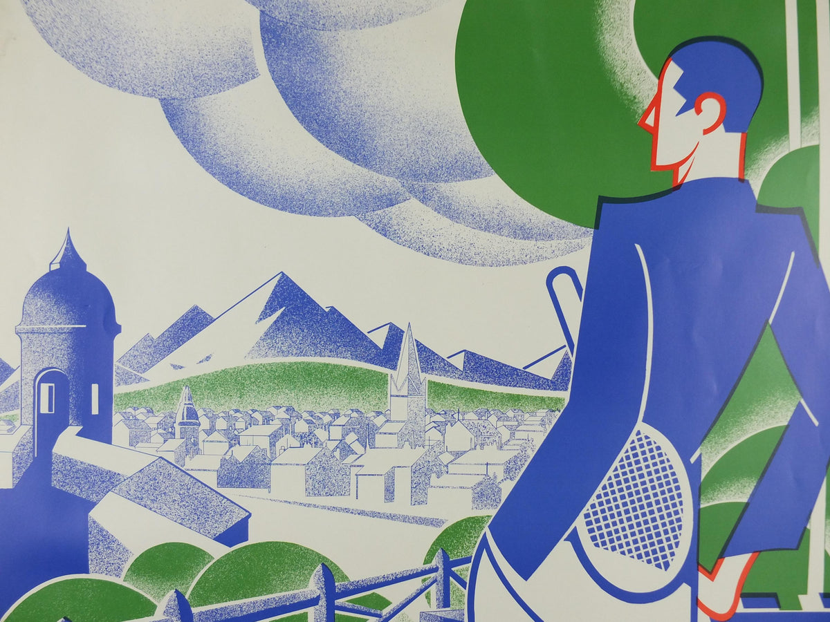 Grenoble Tennis Poster, Jardin des Dauphins by Gaston Gorde, French reproduction of 1930 poster from 1970s, art deco, wall art decor