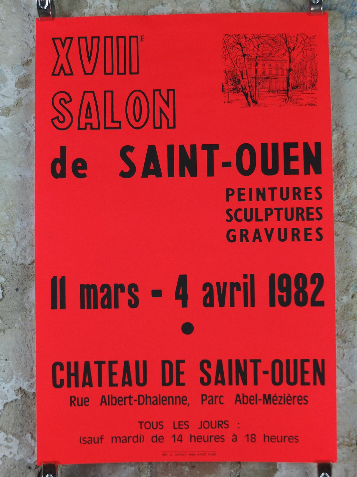 1982 iridescent French red / orange Art Poster, XVIII Salon at Chateau de Saint Ouen, wall art decor