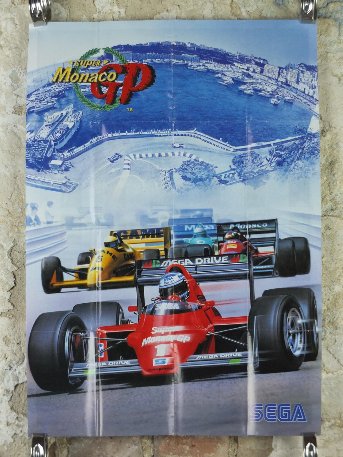1989 SEGA Super Monaco GP Poster, original vintage racing poster from arcade game from SEGA, advertising print wall, art retro decor