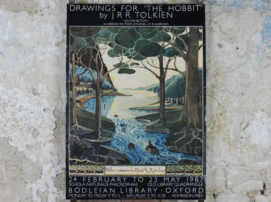 1987 Tolkien Exhibition Poster, The Hobbit, J.R.R. Tolkien, Bodleian Library, Oxford, Middle Earth, fantasy fiction wall art decor