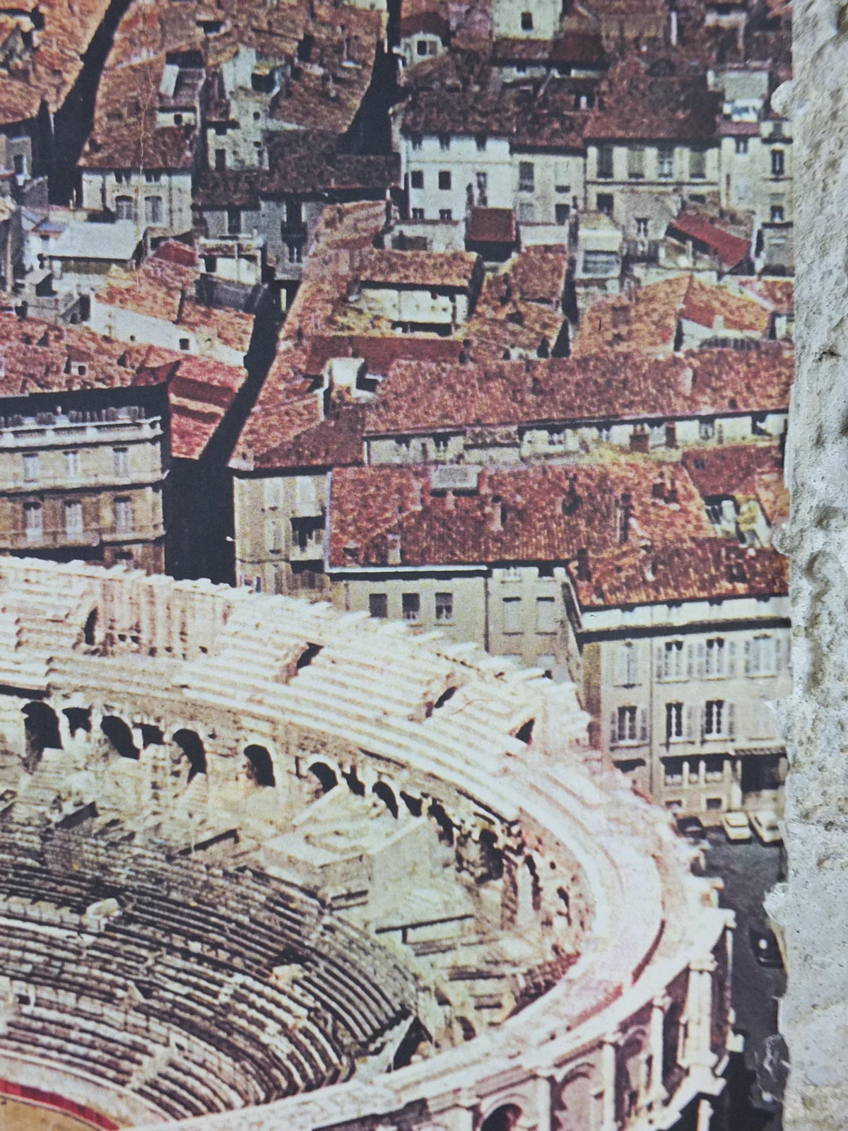 1960s Arena of Nîmes Poster, Provence, France, 1st century Roman amphitheatre architecture, travel wall art decor
