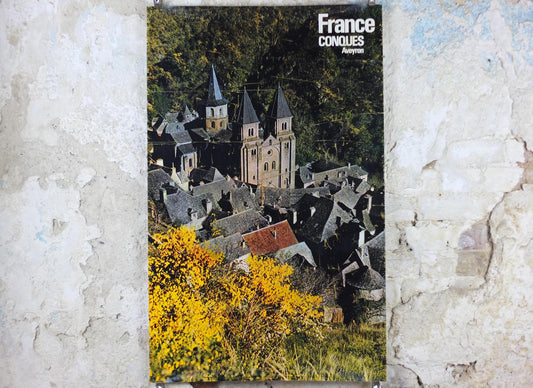 1974 Conques Travel Poster, Occitania Languadoc Roussillon, France, printed by French Government, travel tourism, wall art decor