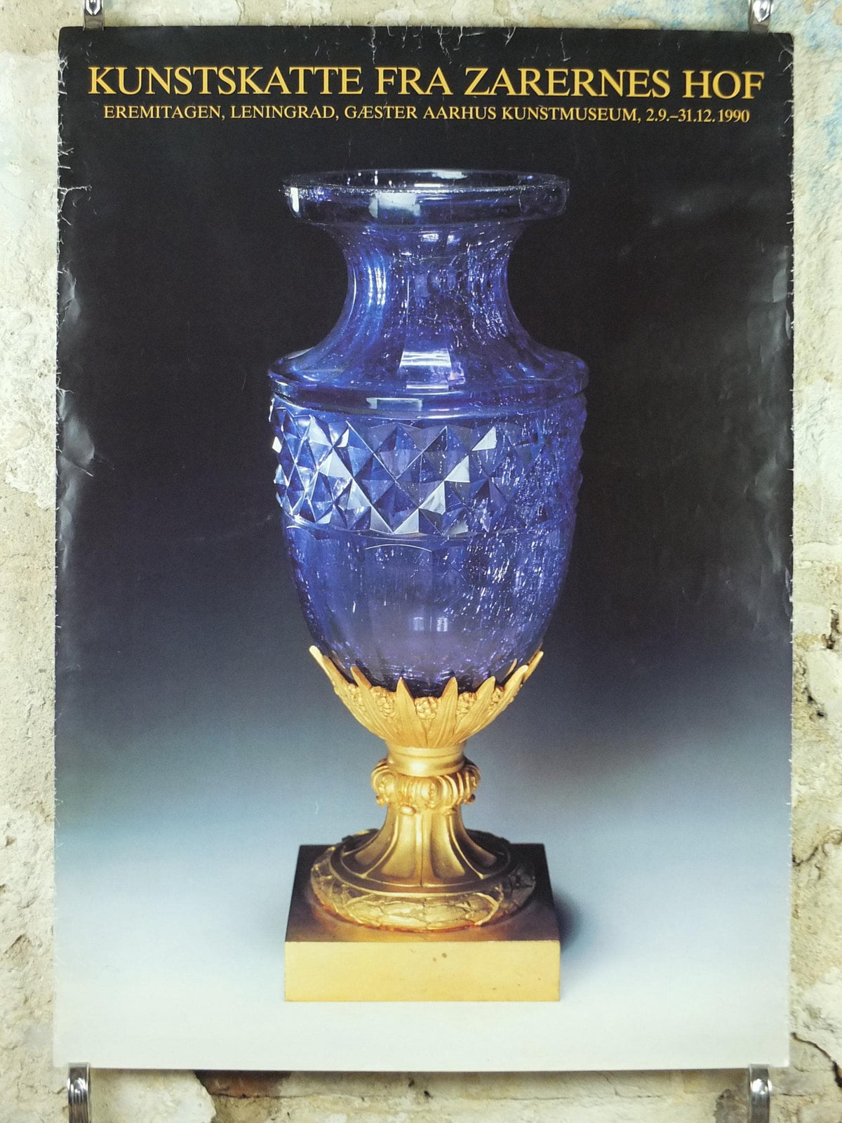 1990 Blue Crystal Vase Poster, Art Treasures of the Czars, Russian Cut Crystal Vase in Bronze Mount, From St Petersburg, wall art decor