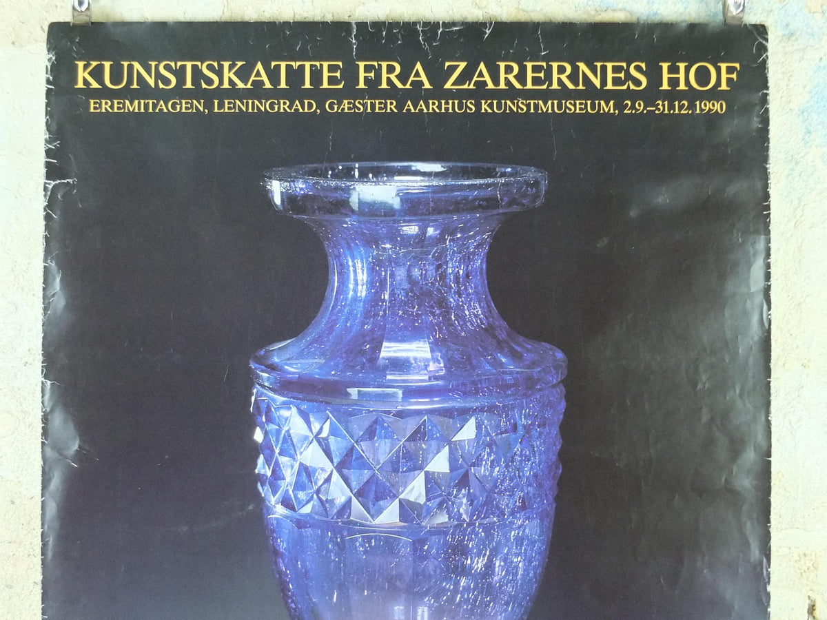 1990 Blue Crystal Vase Poster, Art Treasures of the Czars, Russian Cut Crystal Vase in Bronze Mount, From St Petersburg, wall art decor