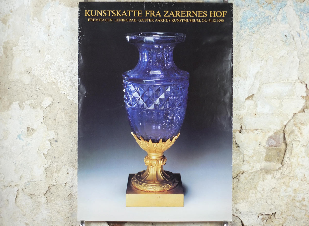 1990 Blue Crystal Vase Poster, Art Treasures of the Czars, Russian Cut Crystal Vase in Bronze Mount, From St Petersburg, wall art decor
