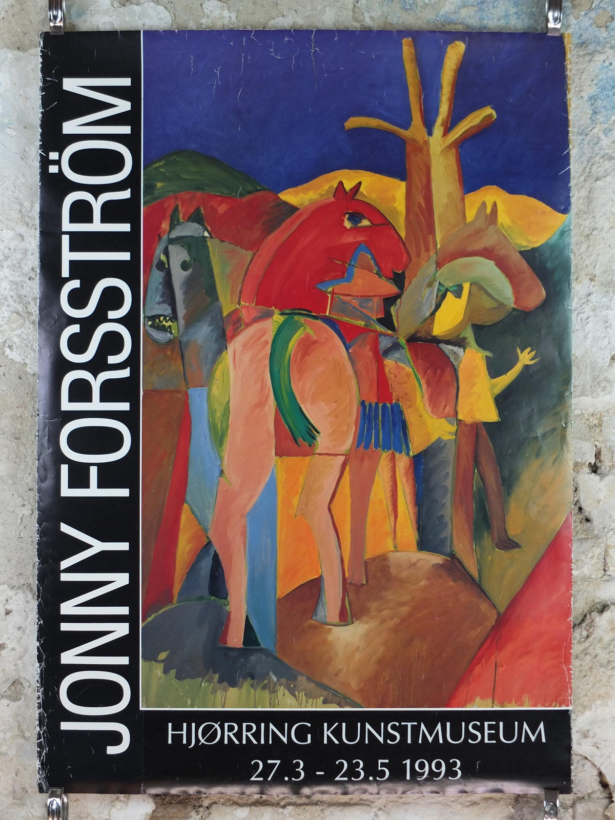 1993 Johnny Forsstrom Poster, Horses, Abstract , Hjorring Kunstmuseum, Danish Modernism art, artist gallery exhibition, wall art decor
