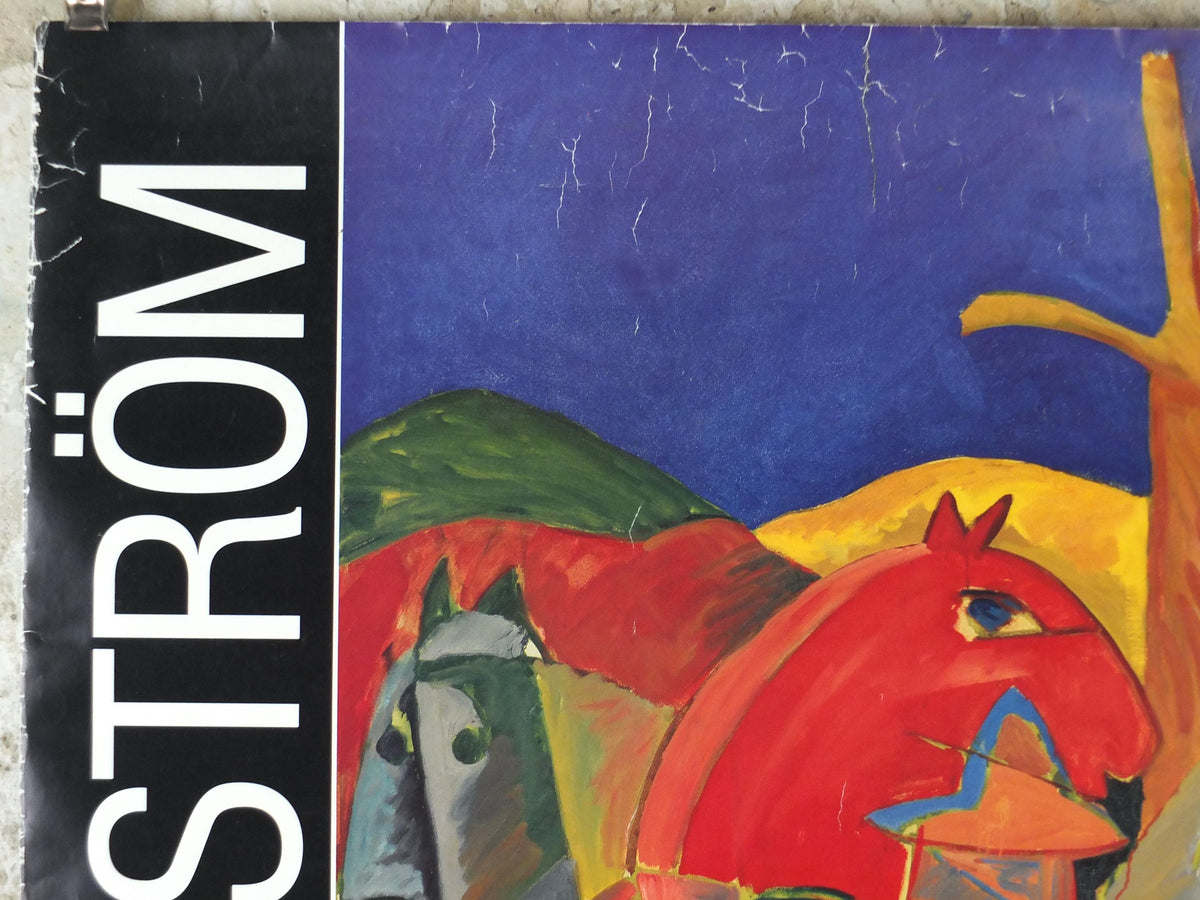 1993 Jonny Forsstrom Poster, Horses, Abstract , Hjorring Kunstmuseum, Swedish Modernism art, artist gallery exhibition, wall art decor