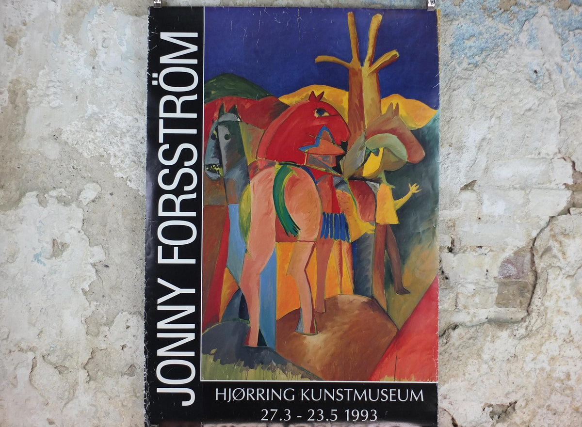 1993 Jonny Forsstrom Poster, Horses, Abstract , Hjorring Kunstmuseum, Swedish Modernism art, artist gallery exhibition, wall art decor