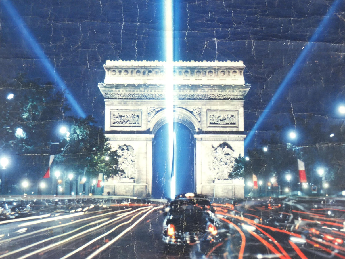 1962 Arc de Triomphe Paris Poster, Champs-Élysées at the centre of Place Charles de Gaulle, France, well worn, travel wall art decor