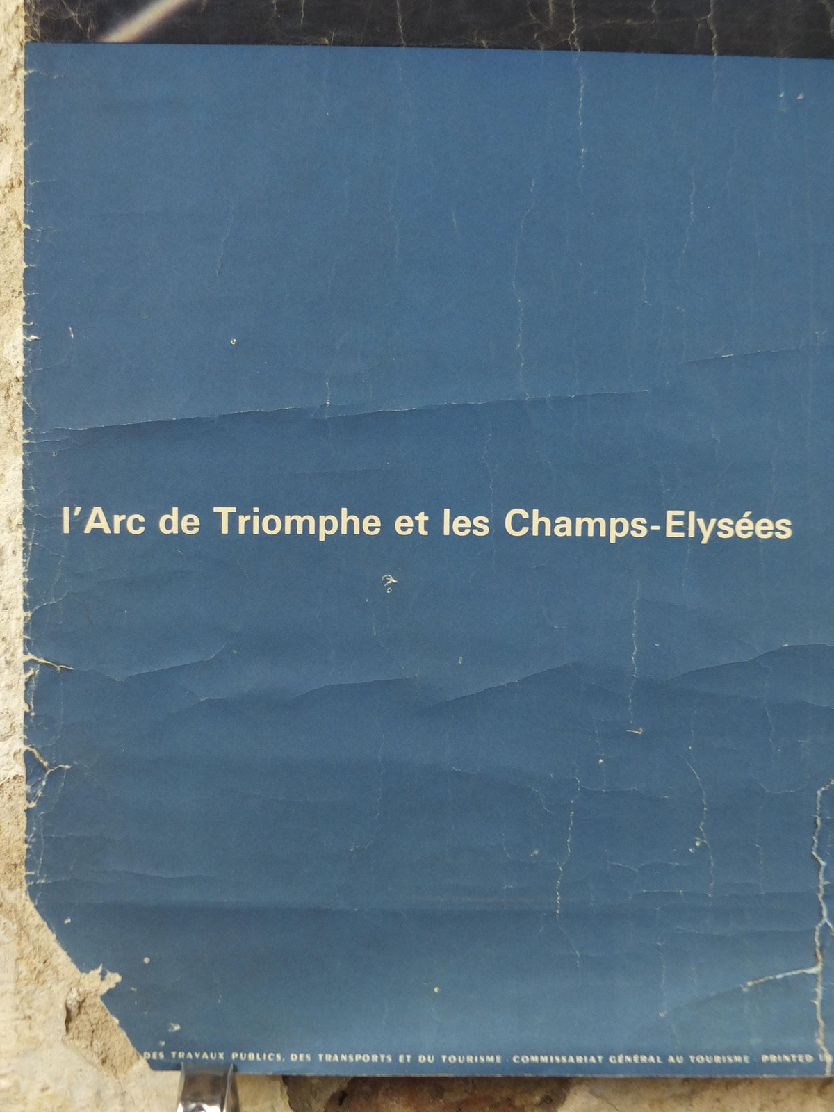 1962 Arc de Triomphe Paris Poster, Champs-Élysées at the centre of Place Charles de Gaulle, France, well worn, travel wall art decor