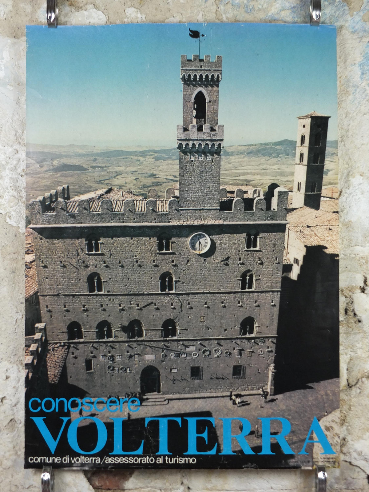 1970s Volterra Travel Poster, Palazzo dei Priori, Vintage Italian Florence, Italy travel tourism, holiday, wall art decor