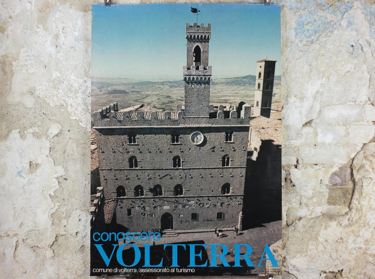 1970s Volterra Travel Poster, Palazzo dei Priori, Vintage Italian Tuscany, Italy travel tourism, holiday, wall art decor