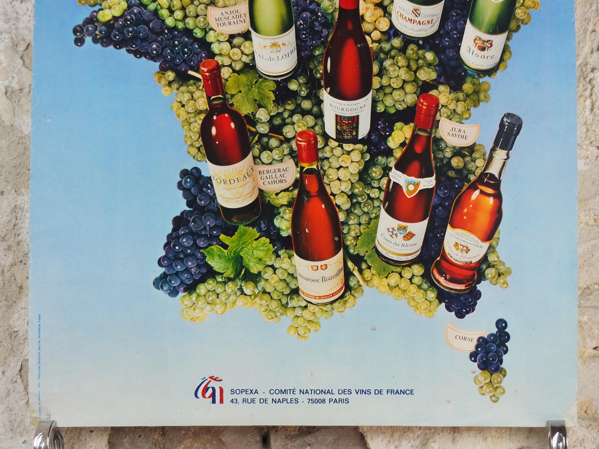 1974 Wines of France Poster, Types of French wines, Vins de France, advertising and marketing, Viticulture print wall art decor
