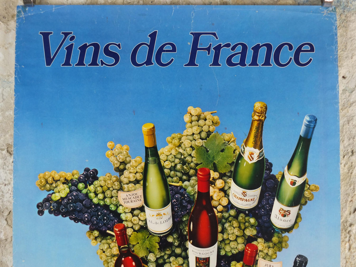 1974 Wines of France Poster, Types of French wines, Vins de France, advertising and marketing, Viticulture print wall art decor