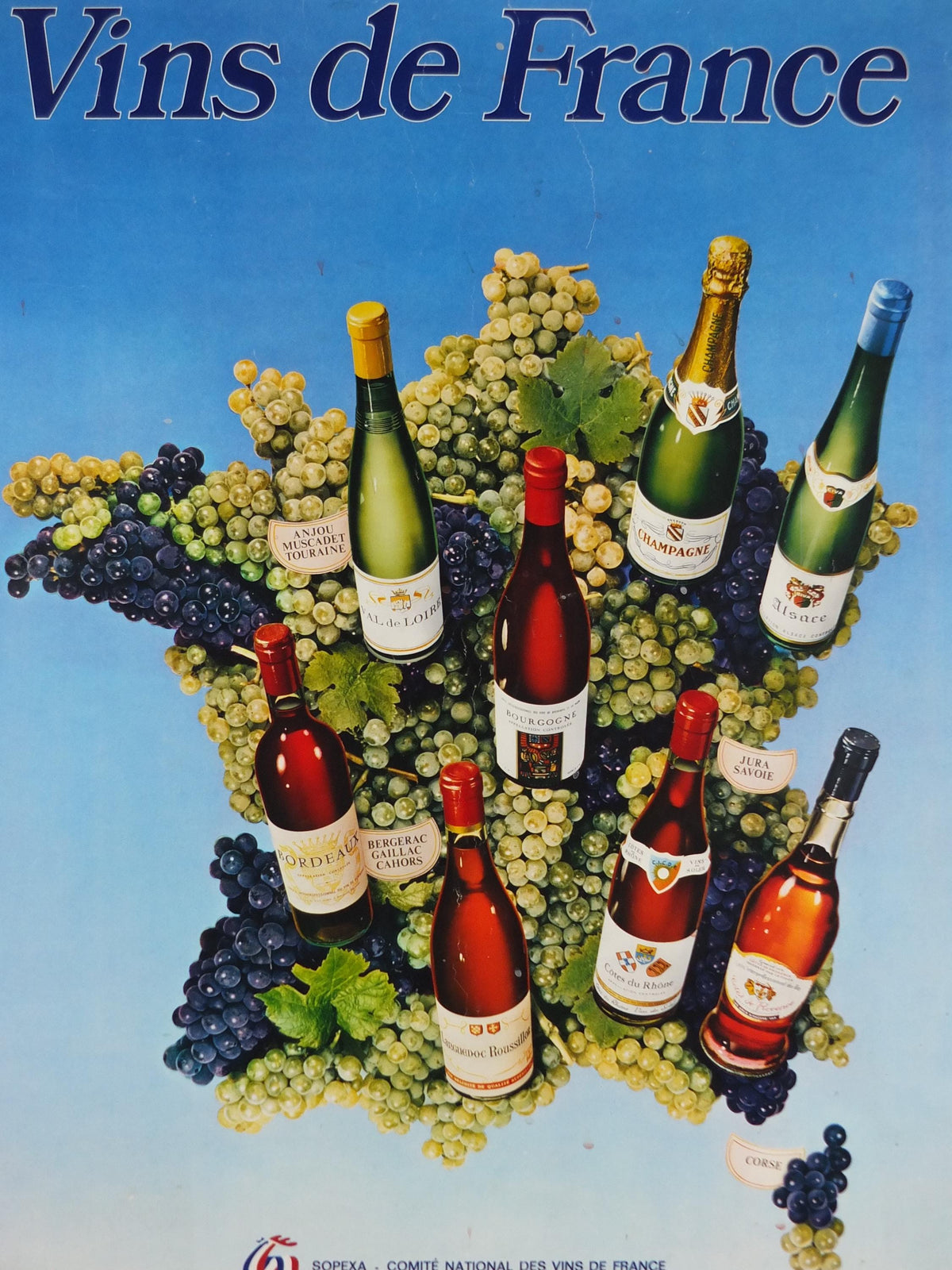 1974 Wines of France Poster, Types of French wines, Vins de France, advertising and marketing, Viticulture print wall art decor
