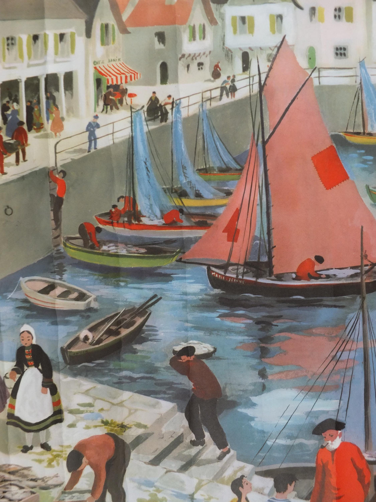 French Harbour or Port Poster, Street Scenes by Helene Poirie, La Port from Editions Bourrelier, wall art retro decor