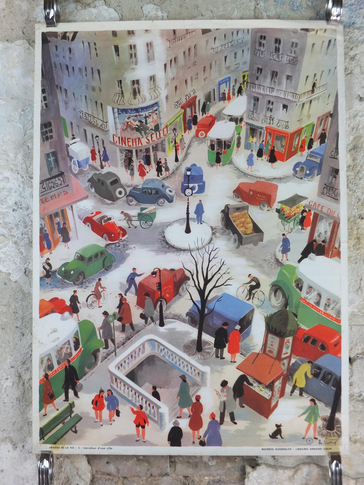 French Crossroads of a City Poster, Urban Street Scenes by Helene Poirie, Carrefour d'une Ville, Editions Bourrelier, wall art retro decor